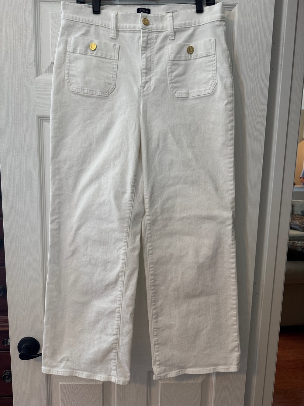J. Crew White Wide-Leg Jeans with Front Patch Pockets